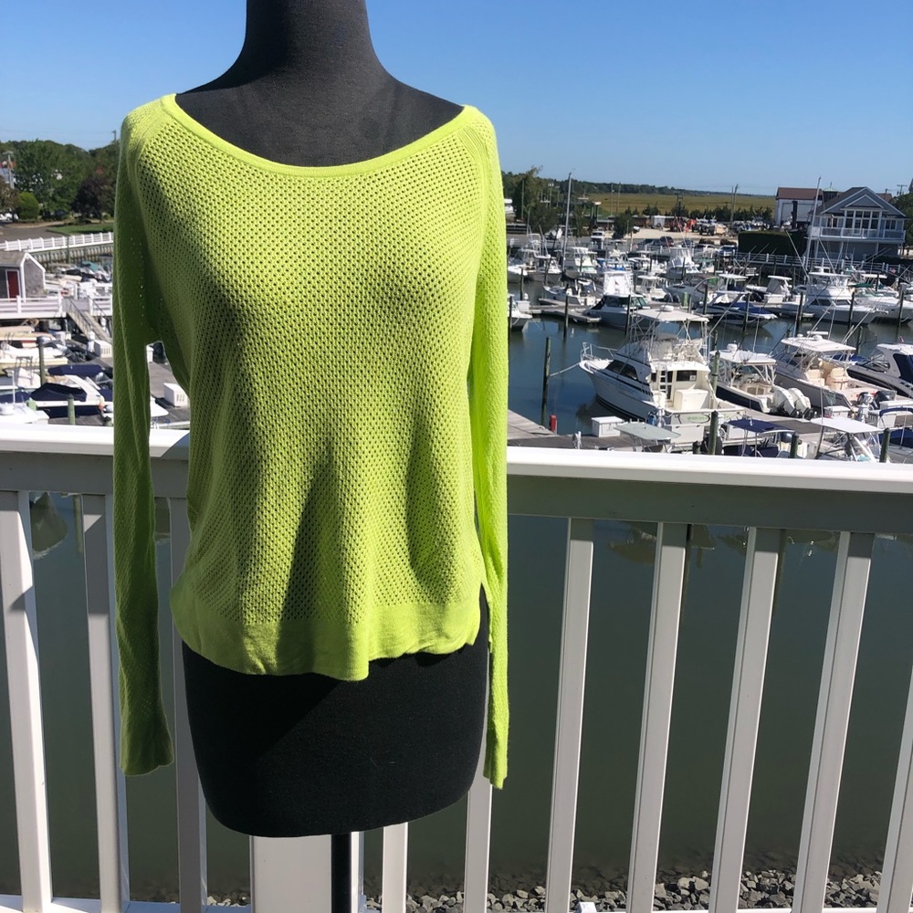 Rag & Bone Lime Green Katya Mesh Sweater Medium